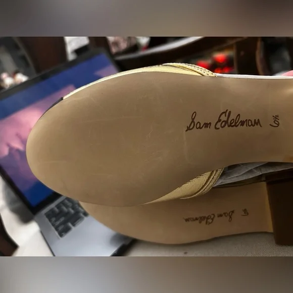 Sam Edelman Rylie Amber Gold&Black Shoes size 6.5 NWOT Leather Fabric Upper - Picture 10 of 15